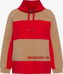 Ulla Popken Hoodies Sweatshirt Dames Lichtbruin / Rood