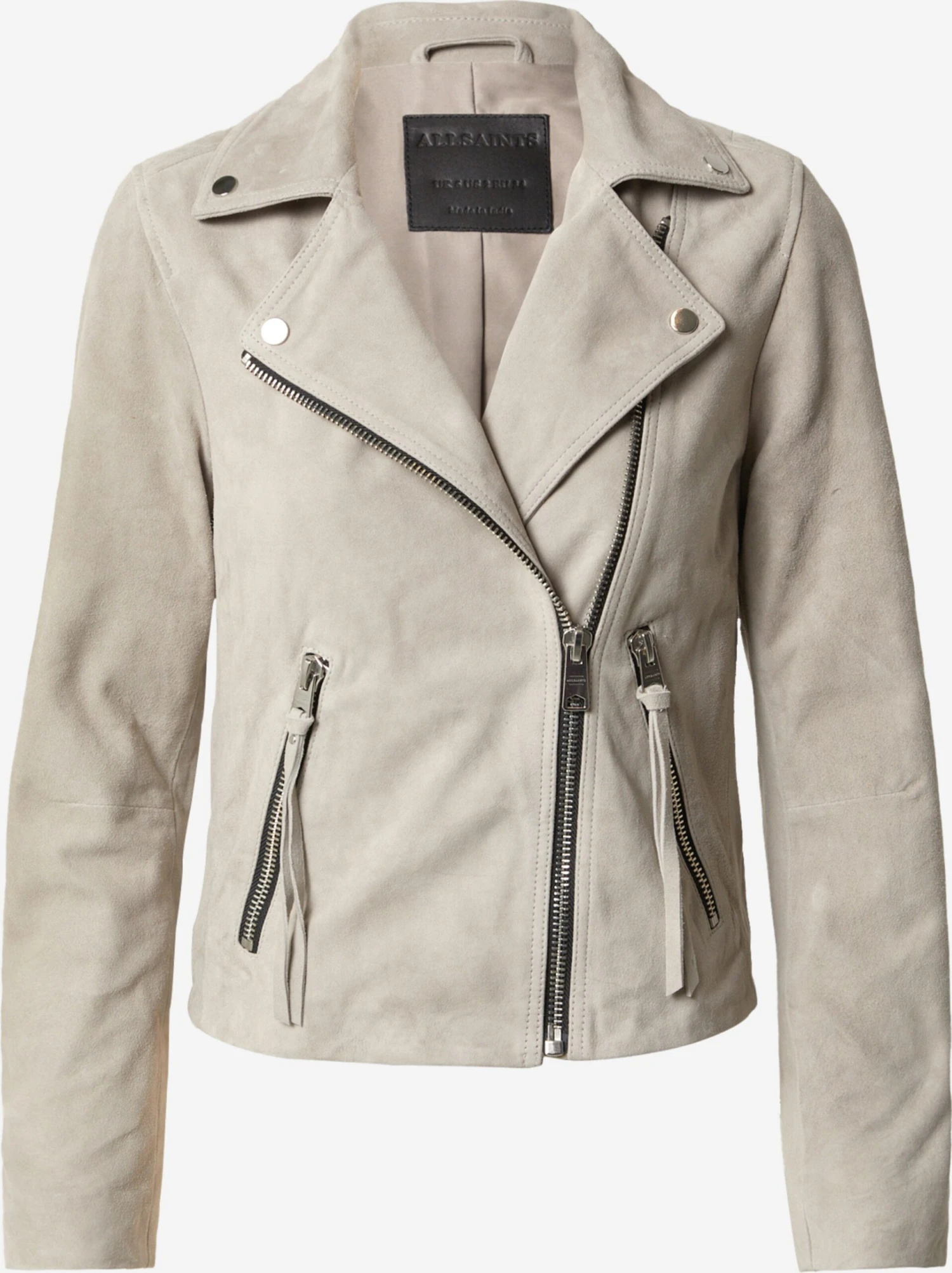 AllSaints Leren Jassen Tussenjas DALBY Dames Stone Grey 3 AllSaints Leren Jassen Tussenjas DALBY Dames Stone Grey