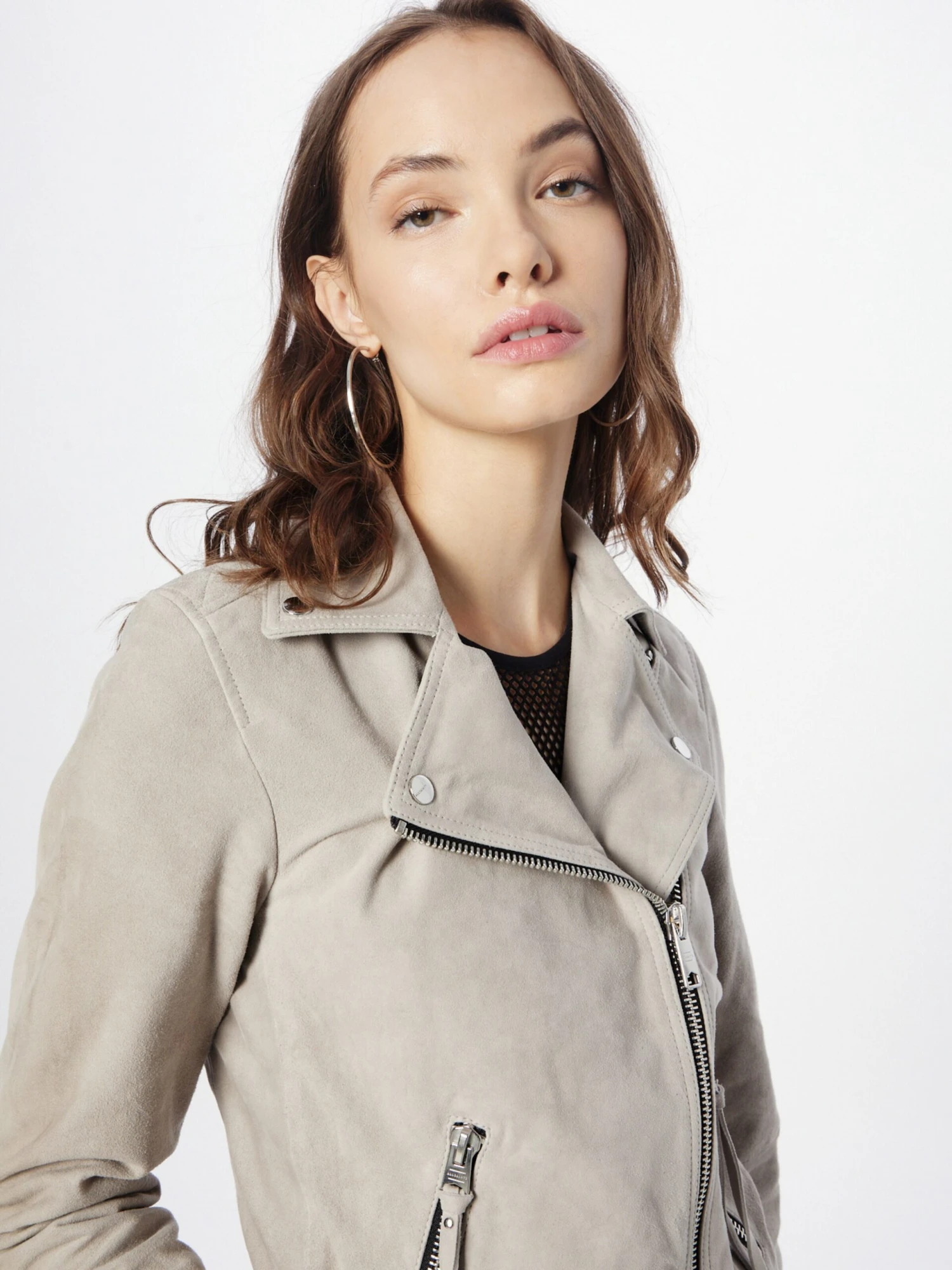 AllSaints Leren Jassen Tussenjas DALBY Dames Stone Grey 4 AllSaints Leren Jassen Tussenjas DALBY Dames Stone Grey - Afbeelding 2