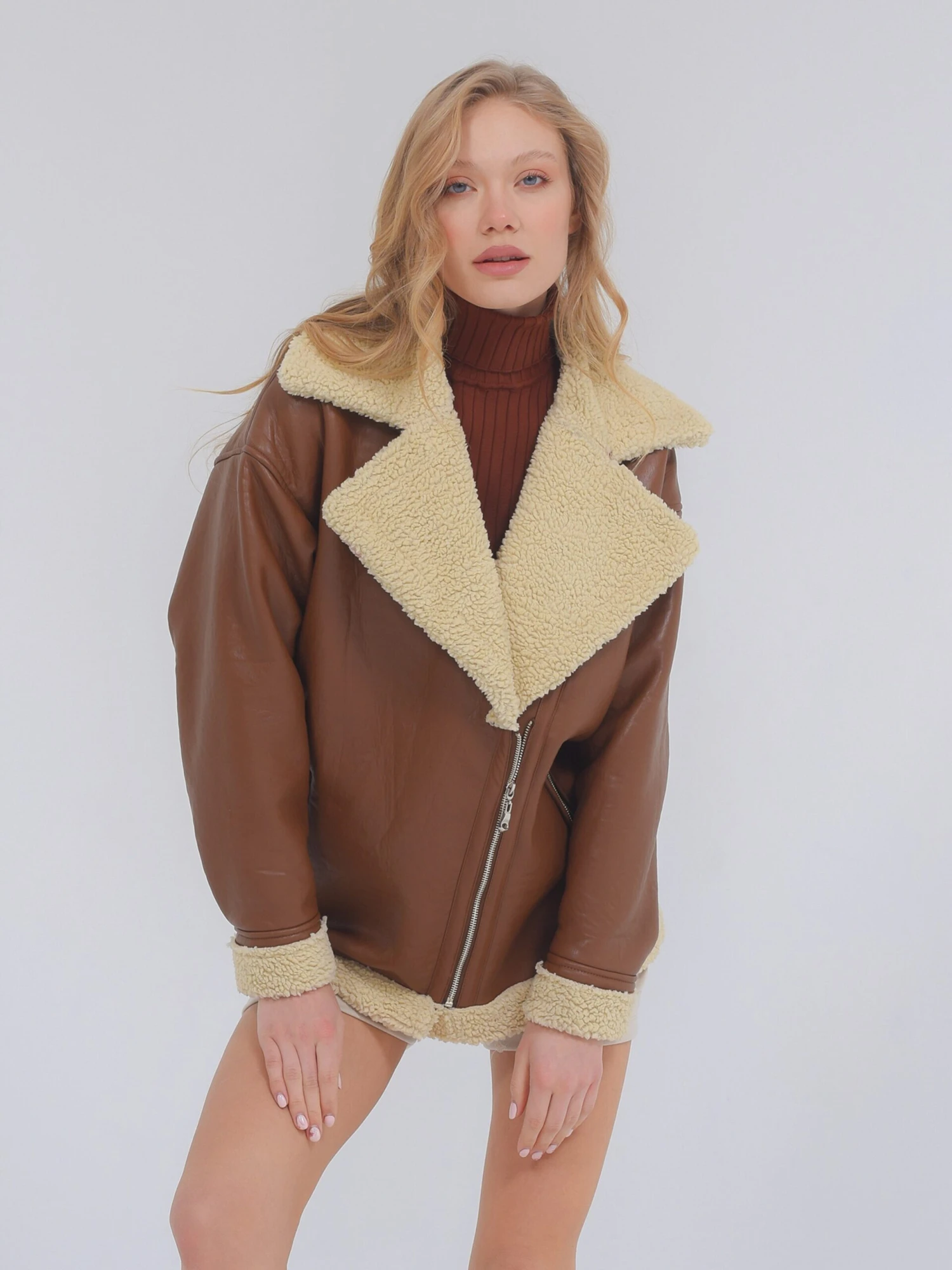 Leren Jassen Winterjas Ella Dames Bruin 4 Leren Jassen Winterjas Ella Dames Bruin - Afbeelding 2