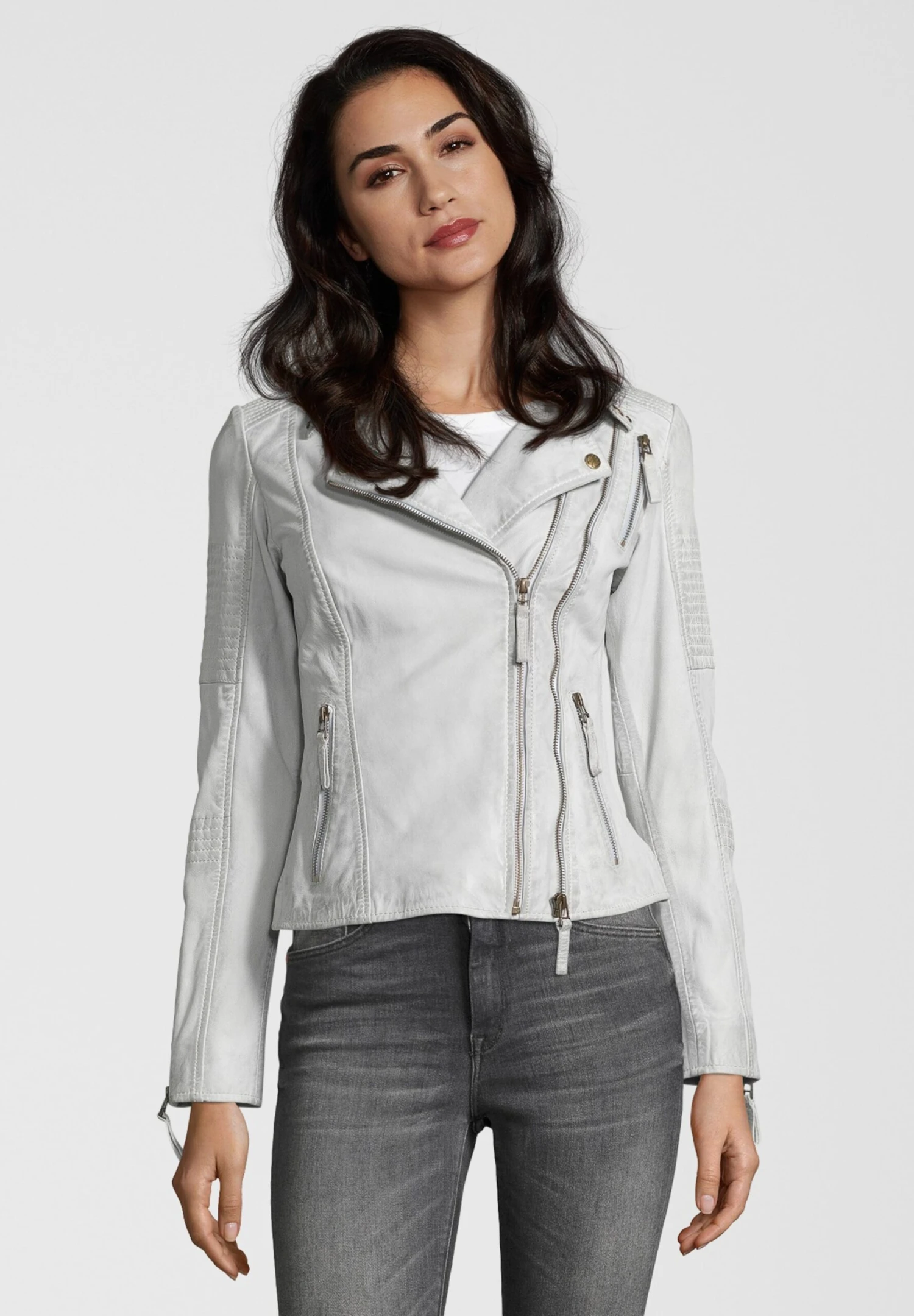 Apple Of Eden Leren Jassen Tussenjas MUFFIN Dames Lichtgrijs 4 Apple Of Eden Leren Jassen Tussenjas MUFFIN Dames Lichtgrijs - Afbeelding 2