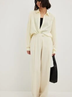 NA-KD Bandplooibroeken Wide Leg Bandplooibroek Dames Crème