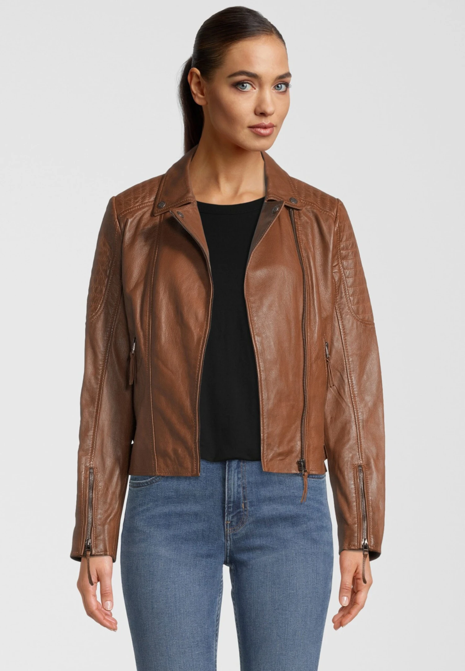 Apple Of Eden Leren Jassen Tussenjas JADE Dames Bruin 4 Apple Of Eden Leren Jassen Tussenjas JADE Dames Bruin - Afbeelding 2